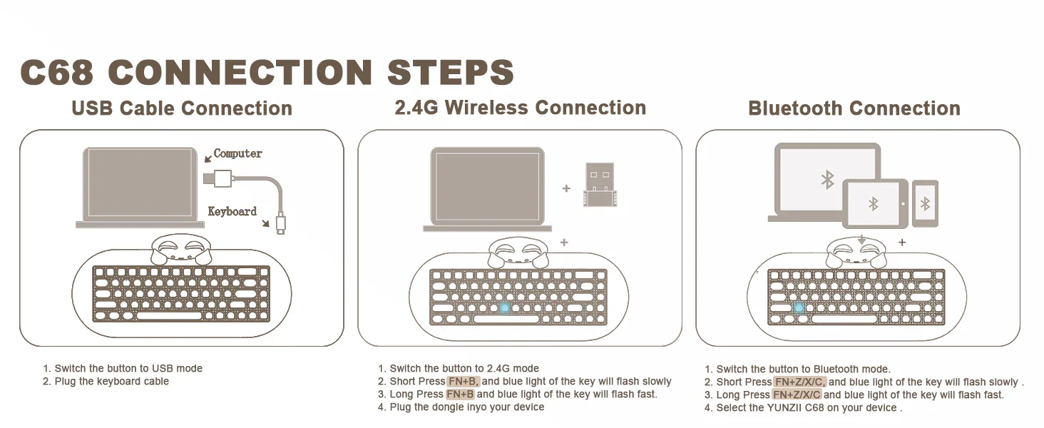 YUNZII C68 Hi-Fi Wireless Mechanical Keyboard - Image 3
